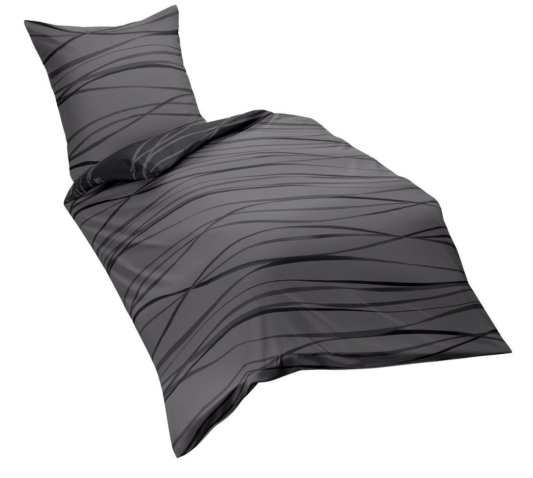 Kaeppel Wendebettwäsche Mako-Satin dunkelgrau Grösse 155x220 cm (80x80 cm) 155 x 220 cm Dunkelgrau,