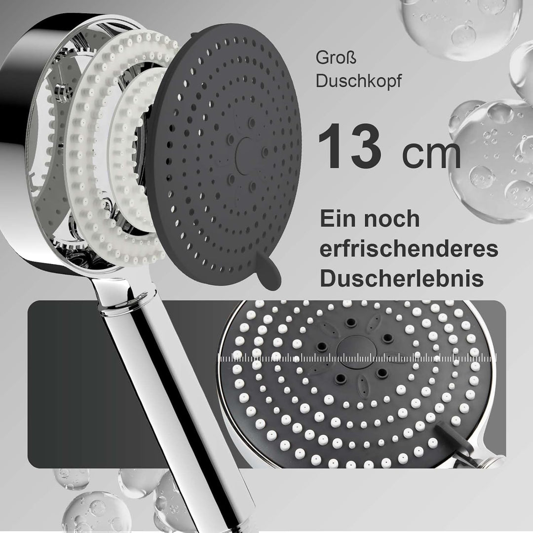 OFFO Duschkopf mit Schlauch 1,6m mit Verdrehschutz, Handbrause mit Filter 6 Strahlarten, Duschkopf G