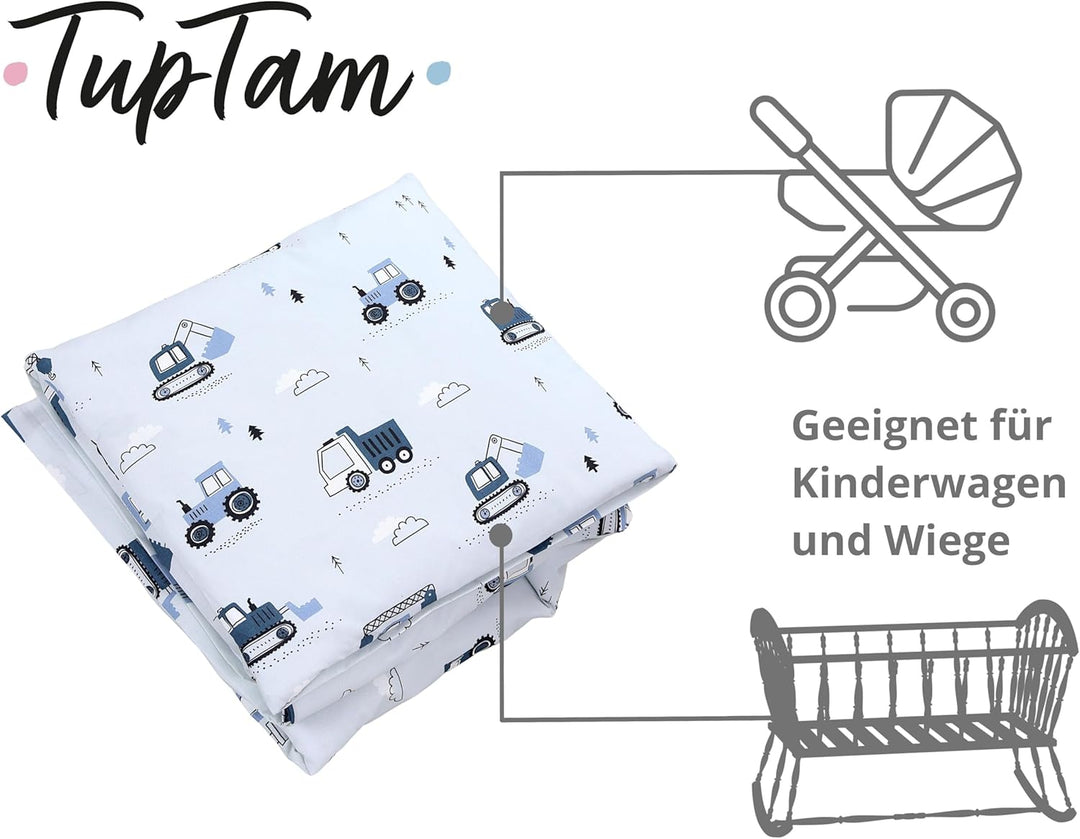 TupTam Unisex Baby Wiegenset 4-teilig Bettwäsche-Set: Bettdecke und Kopfkissen mit Bezug, Farbe: Bau