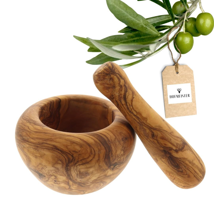HOFMEISTER® Mörser aus Olivenholz - Hochwertige Küchenutensilien &amp; Geschenkidee - Stilvoller Mörser