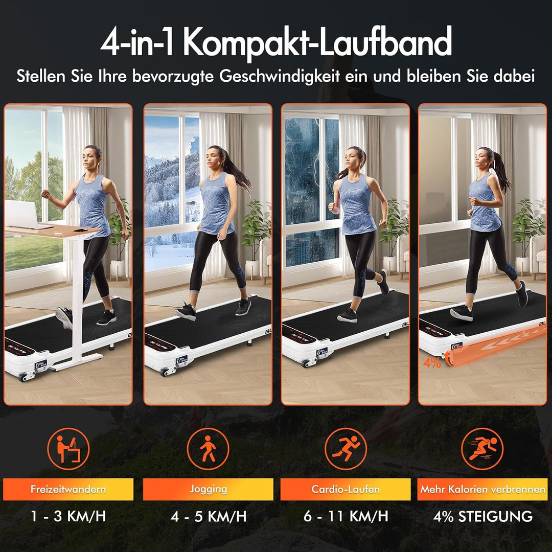 BLACK LORD Laufband, Walking pad 9/12/16 km/h, Laufmattemit/ohne 9% Steigung, unter dem Schreibtisch