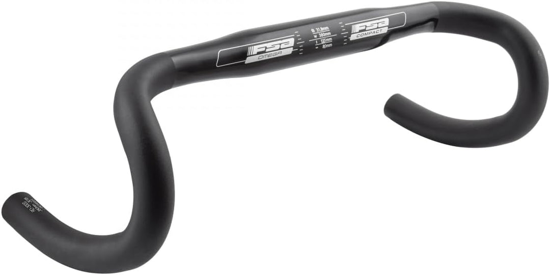 FSA Unisex-Adult Lenker Omega Compact, Ø31.8, Al6066 Piega 380mm 31,8, schwarz, 38 cm 38 cm Schwarz,