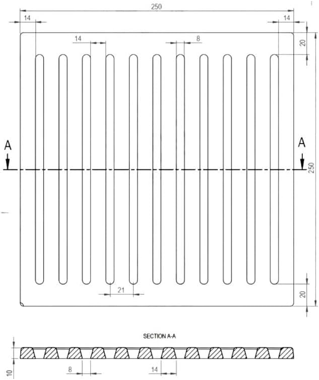 RIF 0037 Gussrost für Kamine, Holzöfen und Feuerstellen 25 x 25 x 1 cm