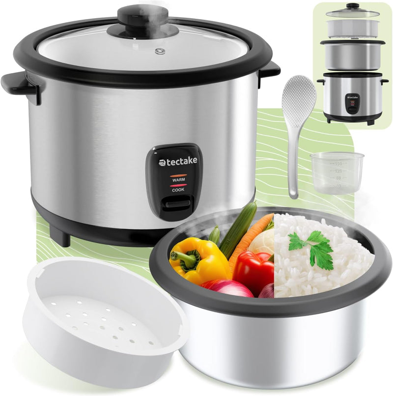 tectake® Reiskocher, Rice Cooker, Steamer Pot, Reis Maker mit Dampfgarer Einsatz, Topf, Kochtopf für