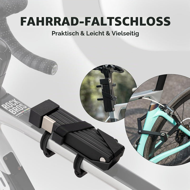 ROCKBROS Faltbares Fahrradschloss mit Diebstahlschutz, Faltschloss mit Halterung Schlüssel langlebig