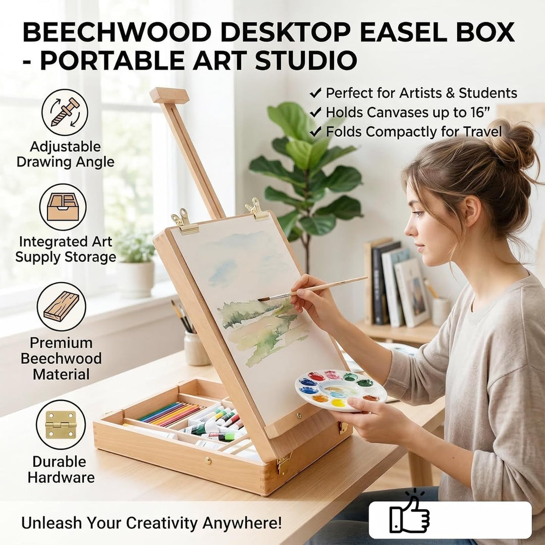RANJIMA Tischstaffelei, Staffelei Holz Premium-Holz-Sketchbox-Staffelei aus Buchenholz Art Supplies