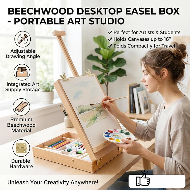 RANJIMA Tischstaffelei, Staffelei Holz Premium-Holz-Sketchbox-Staffelei aus Buchenholz Art Supplies