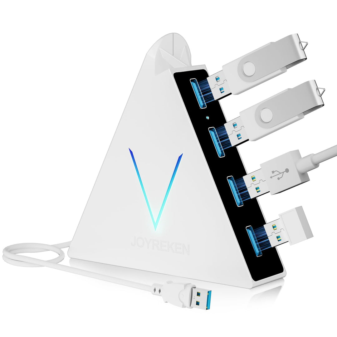 4-Port USB 3.0 Hub, FlyingVHUB USB Hub Tower mit 60 cm verlängertem Kabel, RGB-Beleuchtung (mit Scha