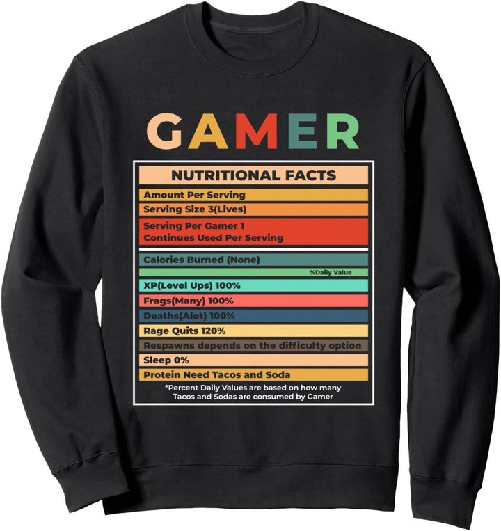 Gamer Nährwerte Gaming Videospiel Lustig Geschenk Sweatshirt