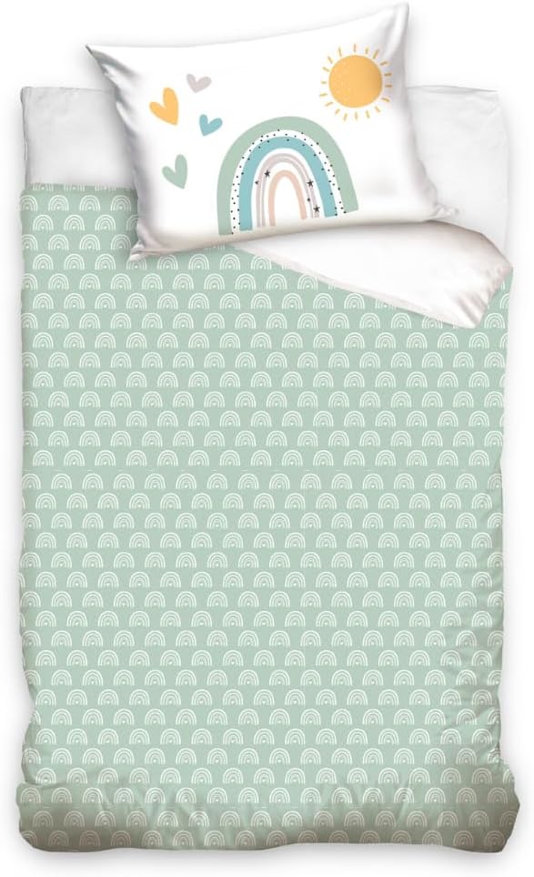 Kinderbettwäsche 100x135 aus 100% Baumwolle - Bettwäsche für Kinder & Baby Regenbogen, Sonne - Fröhl