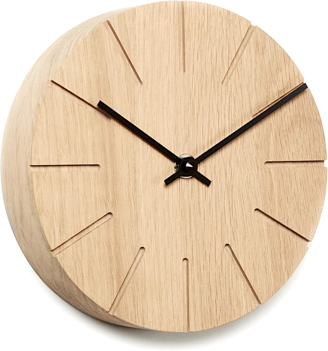 Natuhr Wanduhr Tischuhr Eiche Holz - Boom - geräuscharm Massivholz Design ø17 cm (Eiche unbehandelt