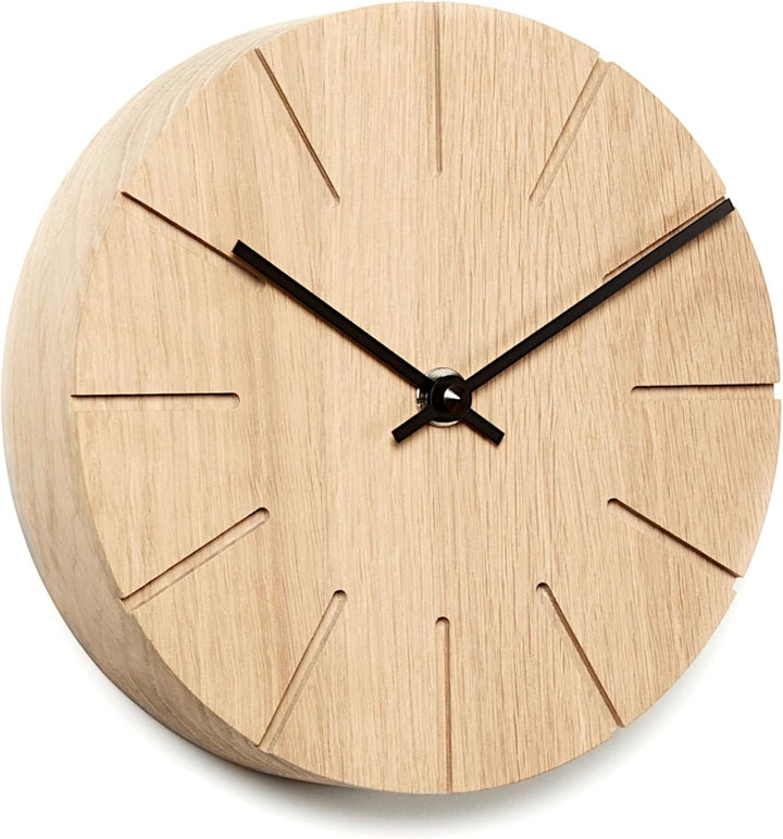 Natuhr Wanduhr Tischuhr Eiche Holz - Boom - geräuscharm Massivholz Design ø17 cm (Eiche unbehandelt