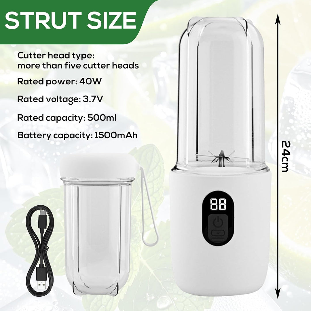 BORDEAG Tragbarer Mixer, 500ml Mini Standmixer, Aufladung Smoothie Maker To Go mit Reise-Deckel, 6 R