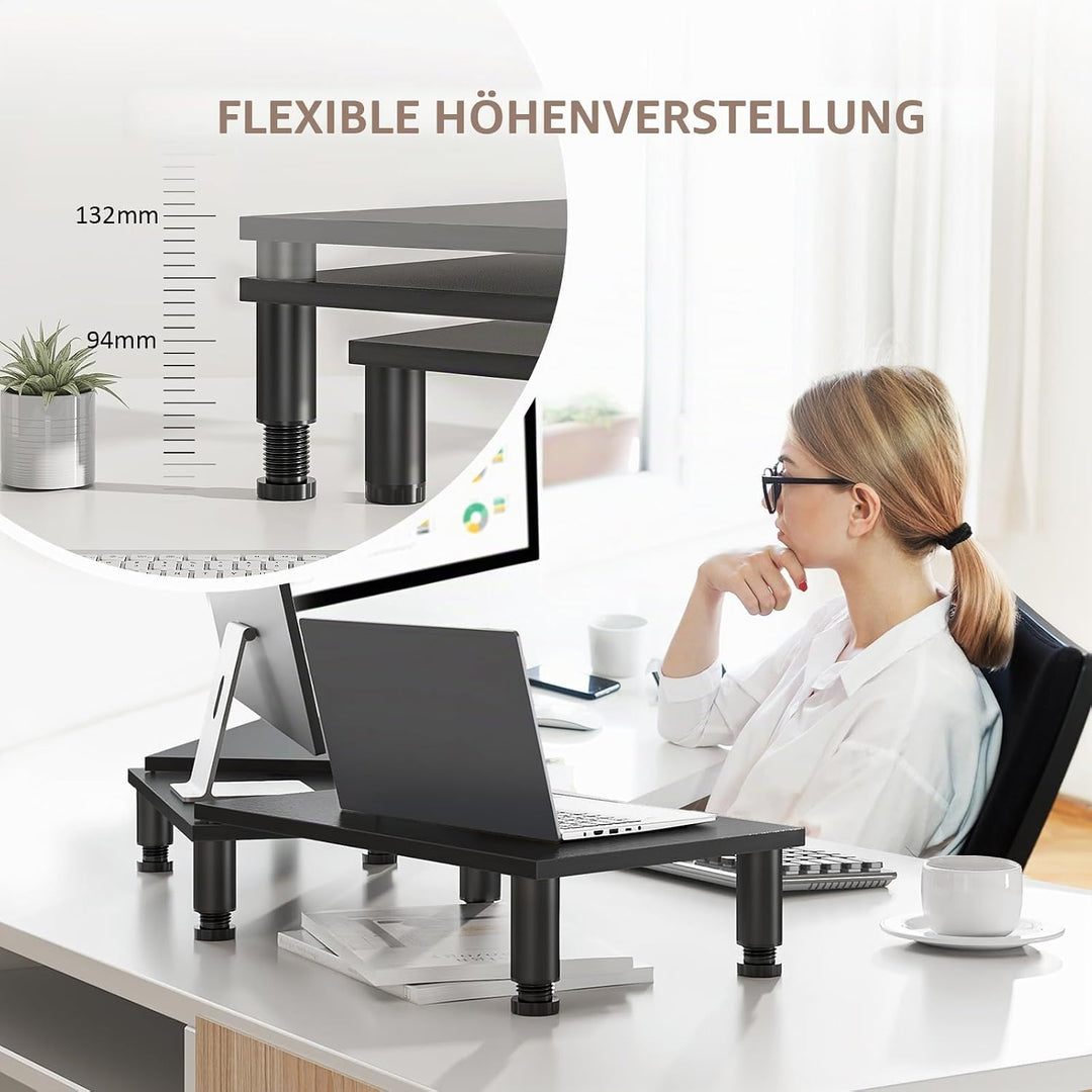 AX WABER Dual Monitor Stand Riser, einstellbare Höhe, Stahlbein, Holz Monitorständer für 2 Monitore