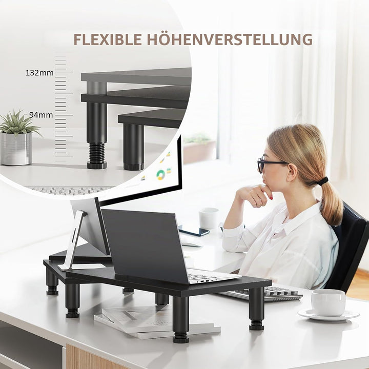 AX WABER Dual Monitor Stand Riser, einstellbare Höhe, Stahlbein, Holz Monitorständer für 2 Monitore