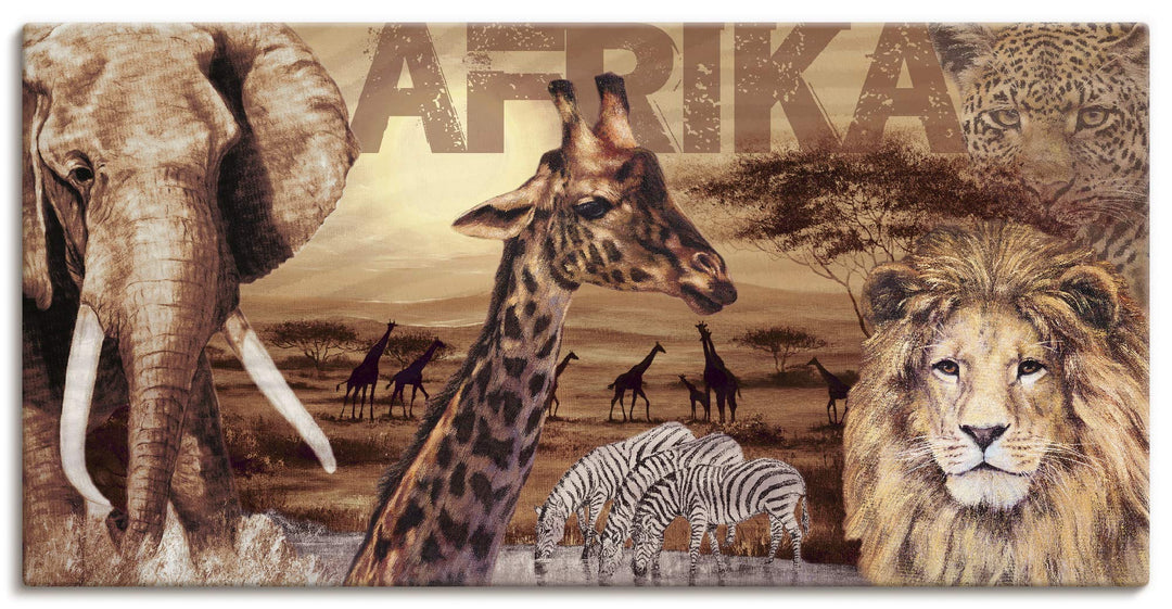 ARTLAND Wanddeko Leinwand Bilder Wandbild Afrika Tiere Safari Savanne Elefant Löwe Natur Landschaft