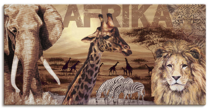 ARTLAND Wanddeko Leinwand Bilder Wandbild Afrika Tiere Safari Savanne Elefant Löwe Natur Landschaft