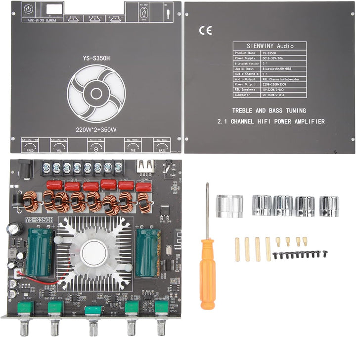 XY S350H 2 X 220W Bluetooth -Leistungsverstärker -Karte, 350W -Subwoofer, 360 ° Unendliches Tuning,