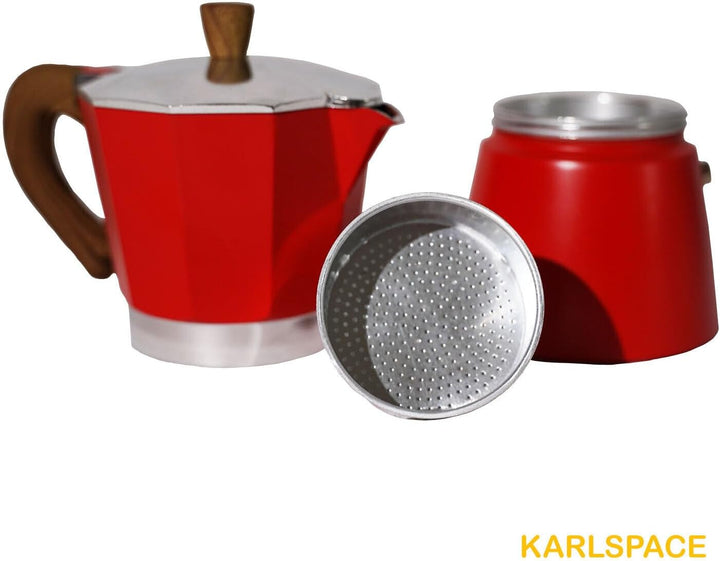 Karlspace Premium-Espressokocher Kaffee Aluminium für 6 Tassen - in verschiedenen Farben - Herdplatt