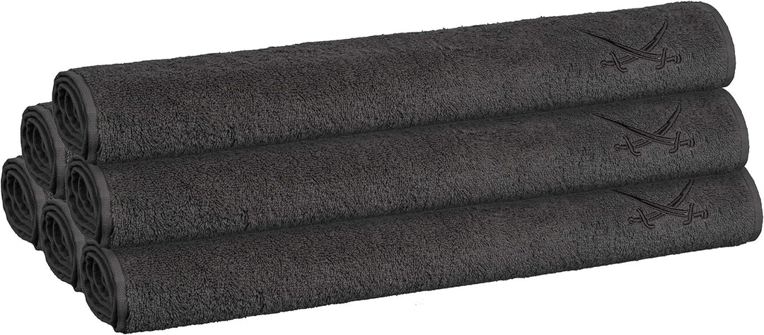 Sansibar Handtuch 6er Set 50x100 cm 100% Baumwolle mit gesticktem Säbel Logo Badtuch Anthrazit 6er S