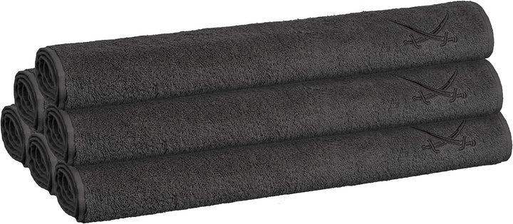 Sansibar Handtuch 6er Set 50x100 cm 100% Baumwolle mit gesticktem Säbel Logo Badtuch Anthrazit 6er S