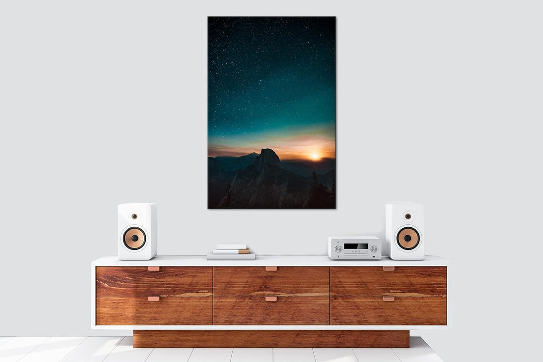 deyoli atemberaubender Sternenhimmel bei Sonnenaufgang Format: 80x60 als Leinwandbild, Motiv fertig