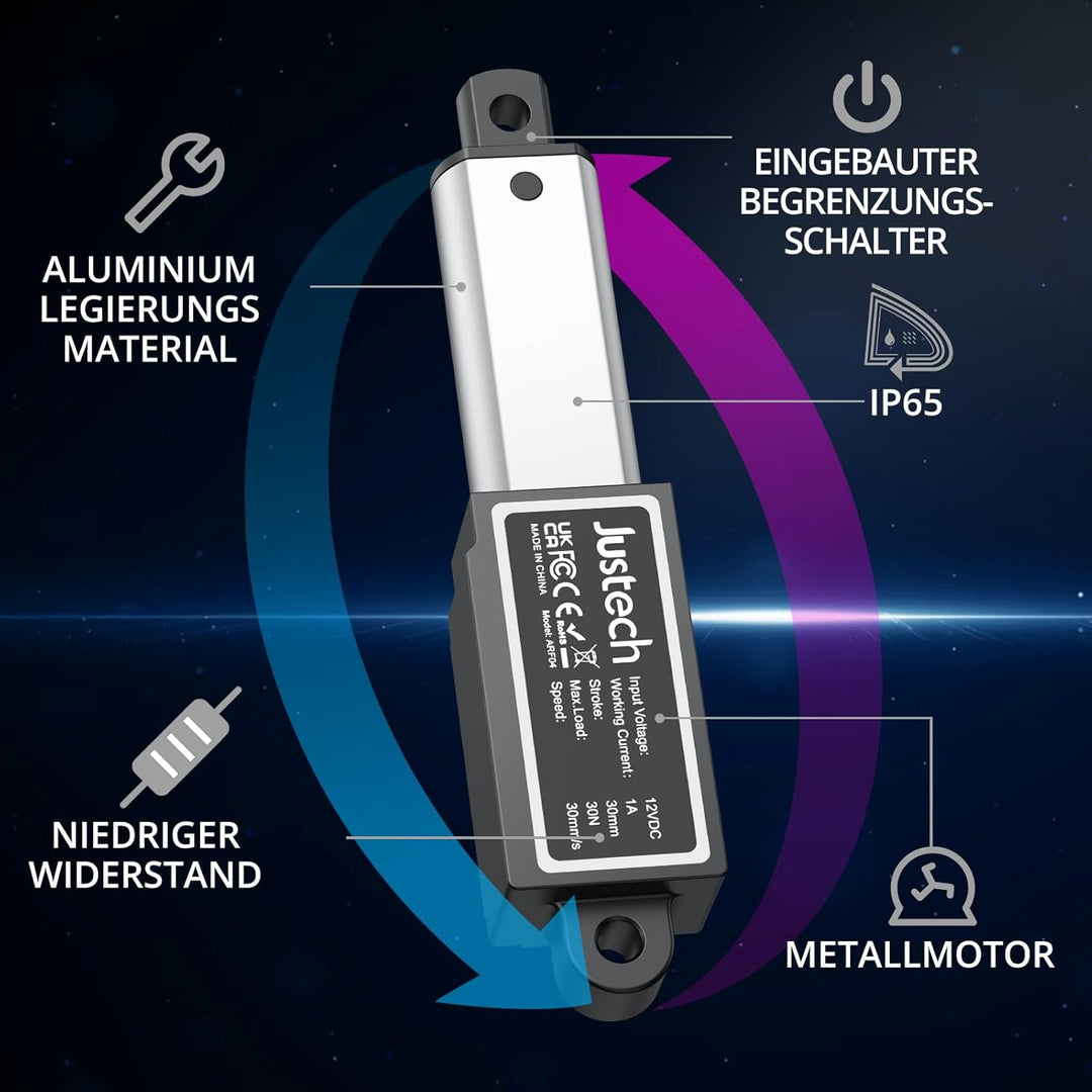 Justech Micro Linear Actuator 12V 30N Linearantrieb Motor 30mm Mini Electric Lineartechnik für Auto