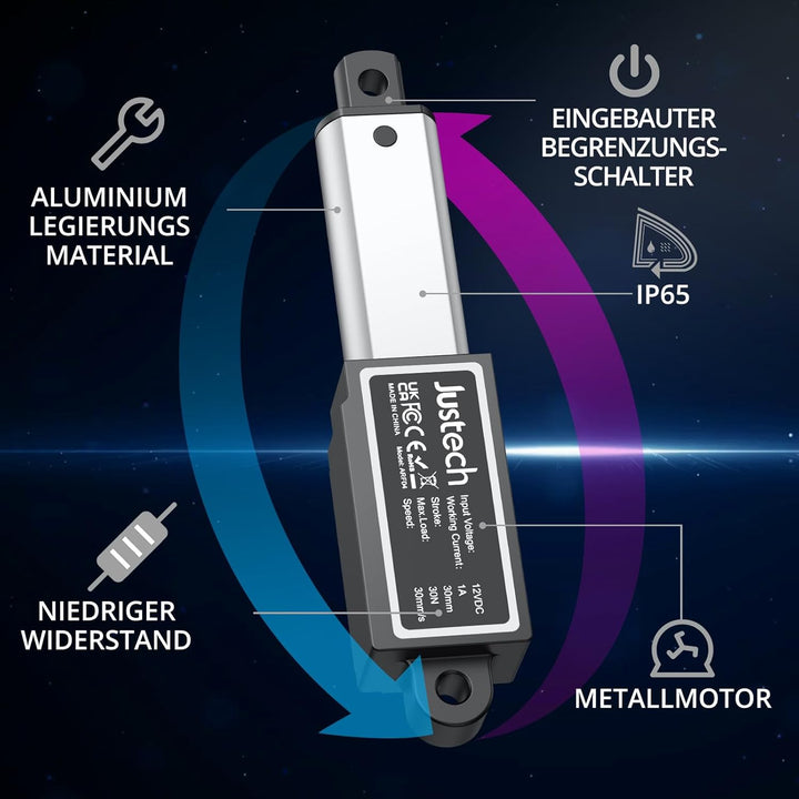 Justech Micro Linear Actuator 12V 30N Linearantrieb Motor 30mm Mini Electric Lineartechnik für Auto