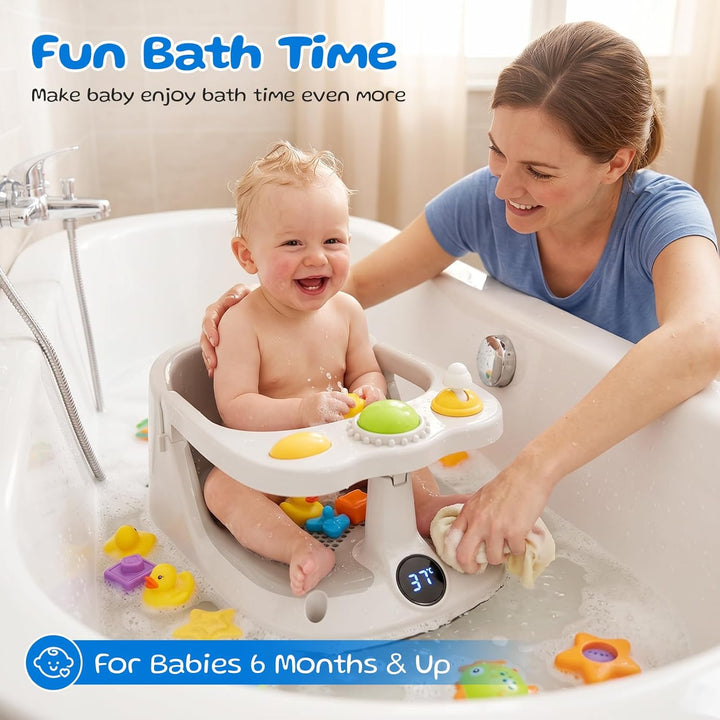 Baby Badewannensitz mit Echtzeit Temperaturüberwachung - Tragbarer Baby Bath Seat mit 4 Rutschfesten