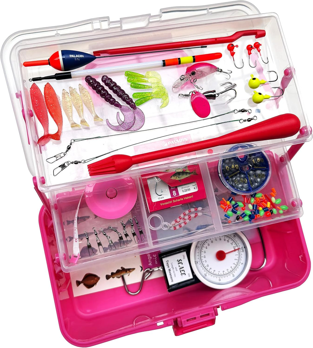 Kinderangelkoffer Pink 109 Teile – Angelset für Kinder mit Zubehör, Einsteiger Angelkoffer mit Köder