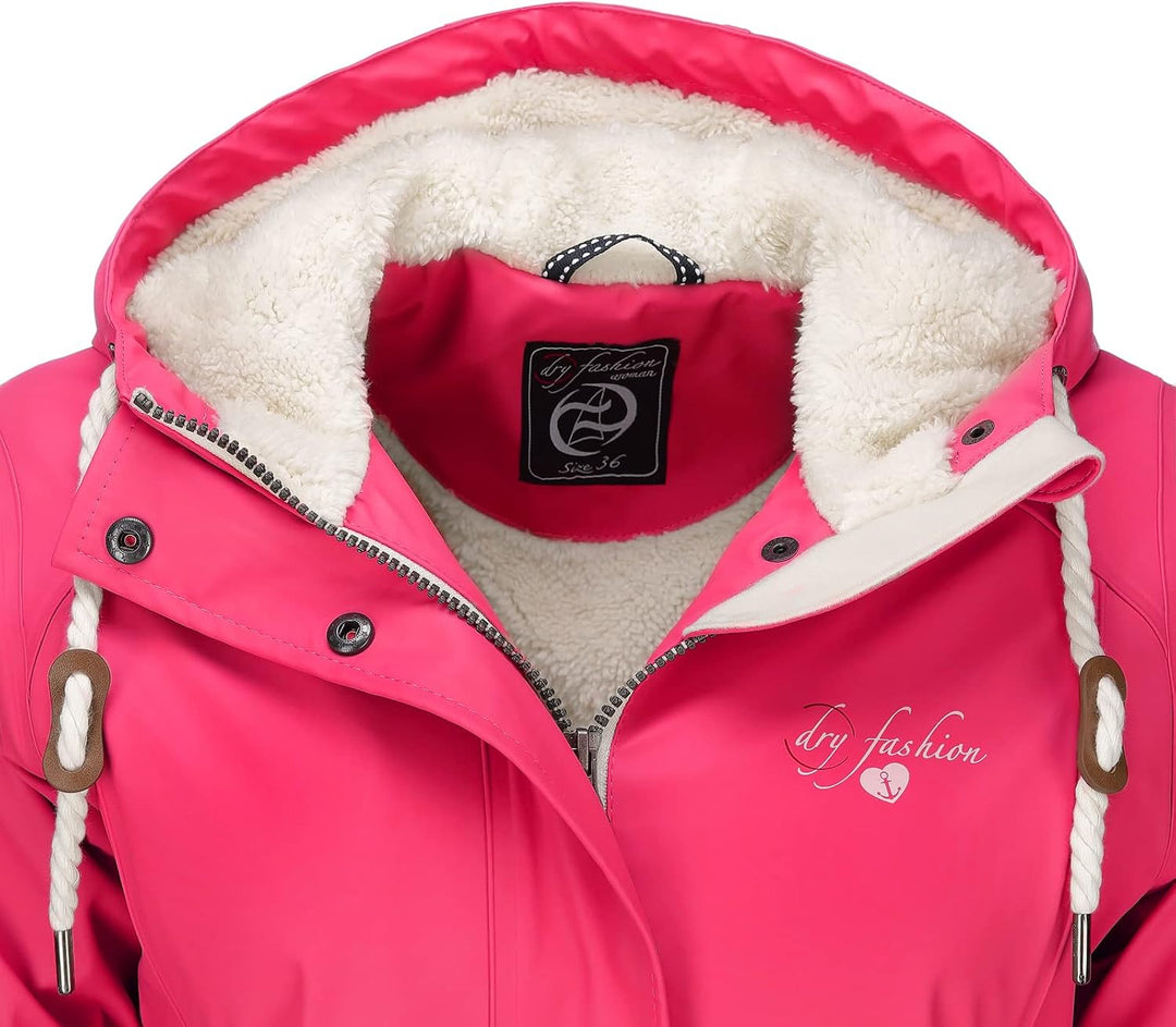 Dry Fashion Damen Regenmantel Malmö - Frauen Regenjacke Jacke mit Kapuze Lang Winddicht Wasserdicht