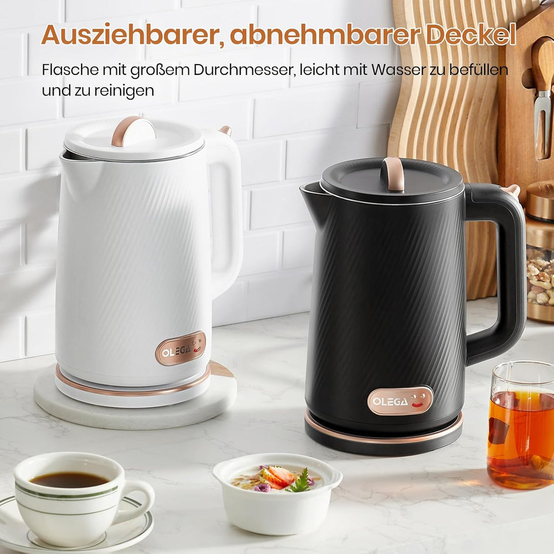 OLEGA Wasserkocher - 1500W Schnellaufheizender Elektrischer Teekessel BPA-freier 304 Edelstahl Elekt
