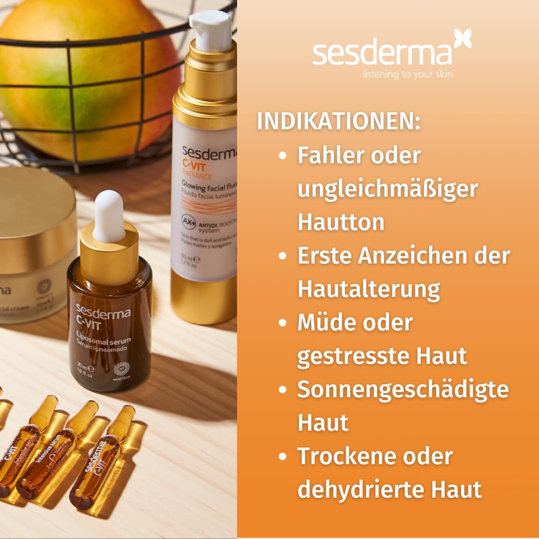Sesderma | C-Vit Liposomales Serum | Hydratisierte und Strahlende Haut | Antioxidatives Serum für Al