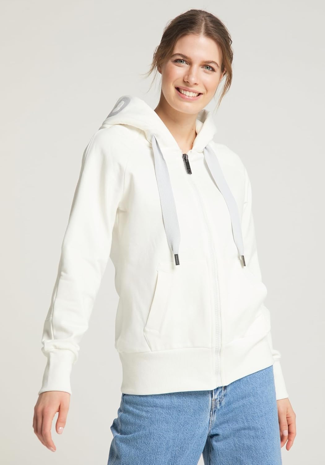 Elbsand Kelda Damen Sweatjacke mit Kapuze, Zip-Jacke, Reissverschluss XS Cloud White, XS Cloud White