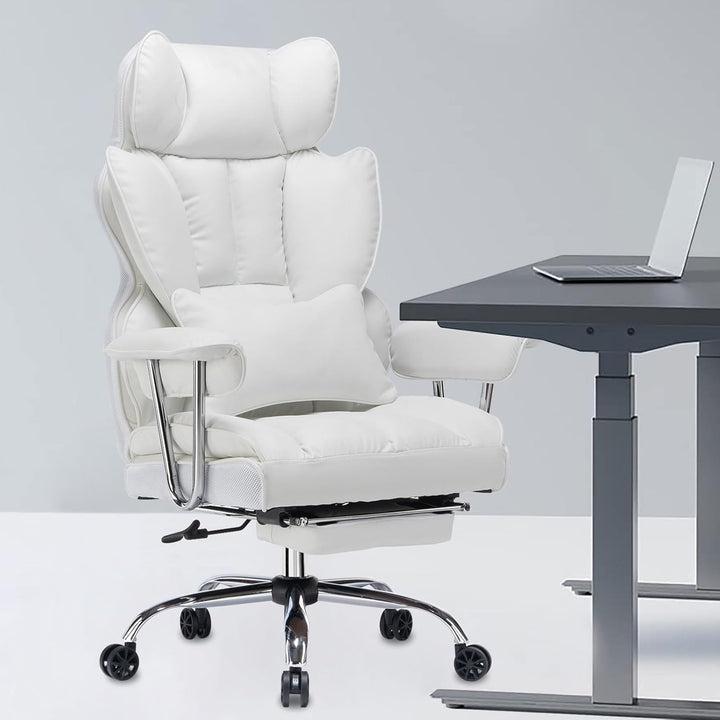 Efomao bürostuhl, PU Leder bürostuhl ergonomisch, Chefsessel mit Lendenwirbelstütze und hoher Rücken