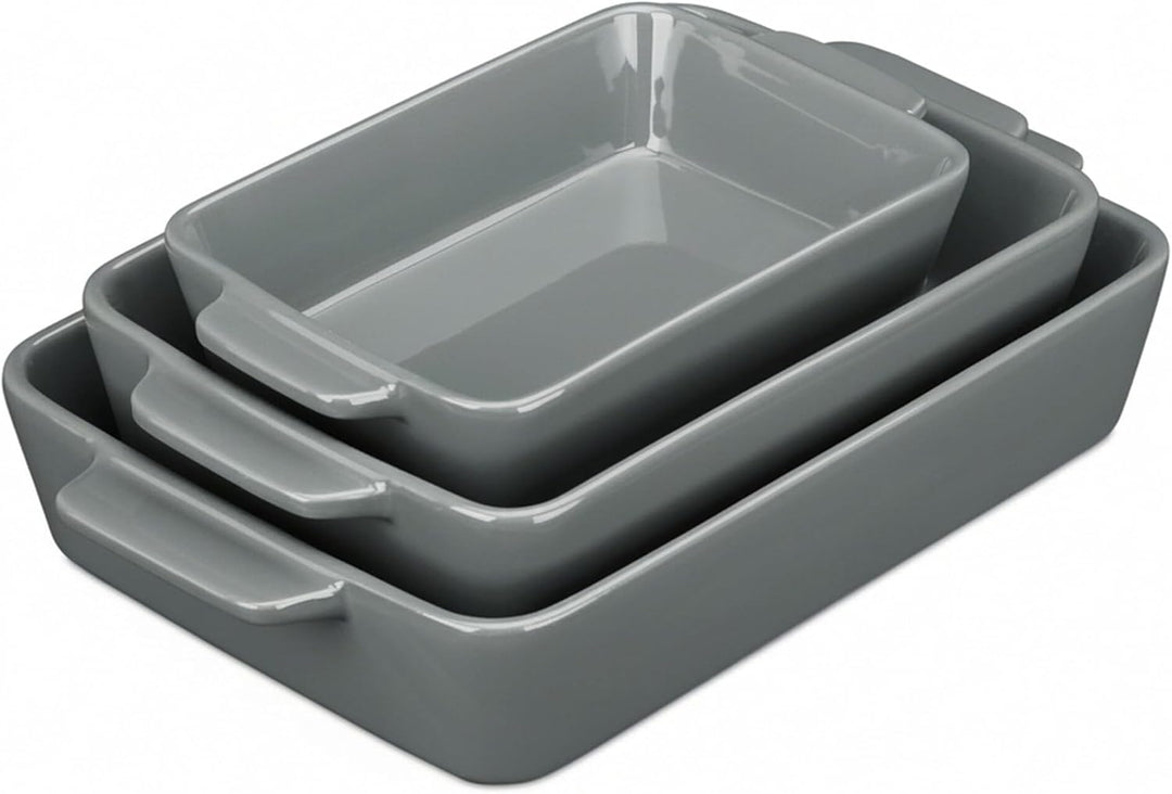 Relaxdays Auflaufform Set, Keramik, 3 Grössen, eckig, Ofenform für Lasagne, Gratin, Tiramisu, spülma
