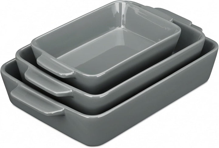 Relaxdays Auflaufform Set, Keramik, 3 Grössen, eckig, Ofenform für Lasagne, Gratin, Tiramisu, spülma