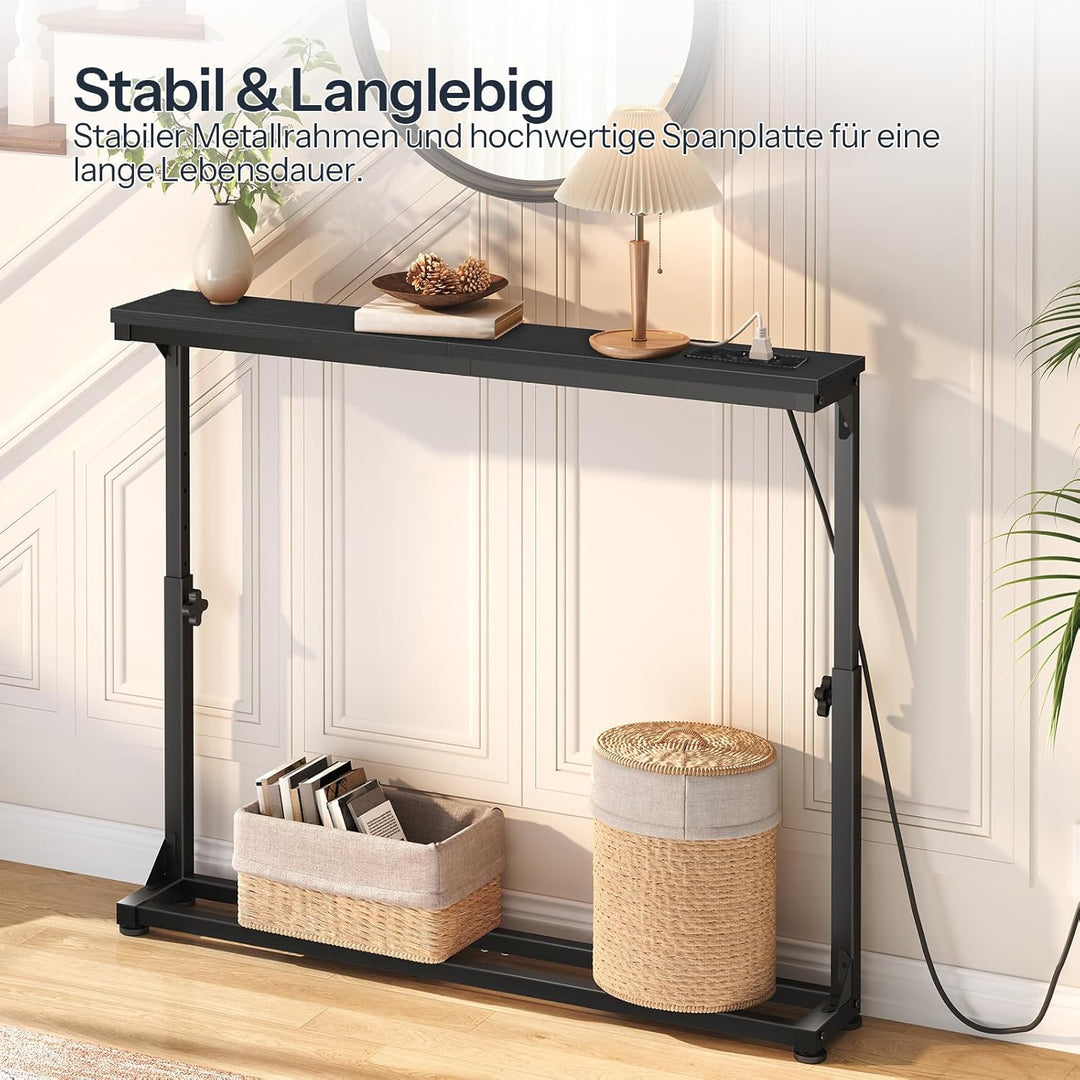 HOOBRO Schmaler Konsolentisch (15 cm breit), höhenverstellbar (63,5-83,5 cm), Sofatisch mit Ladestat