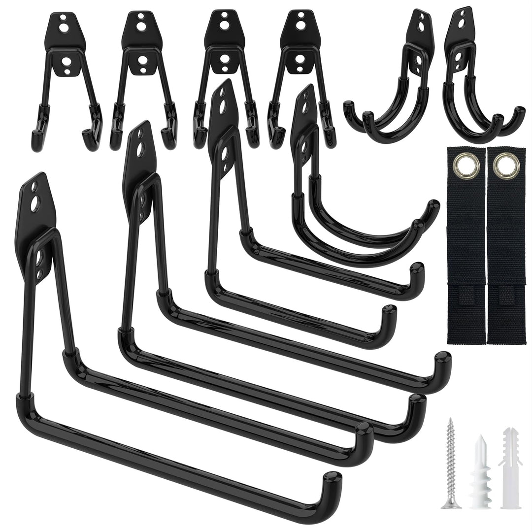 Kitmiido 12er Set Wandhaken für Garage | Schwerlast Doppelhaken | Platzsparende Aufbewahrung für Wer