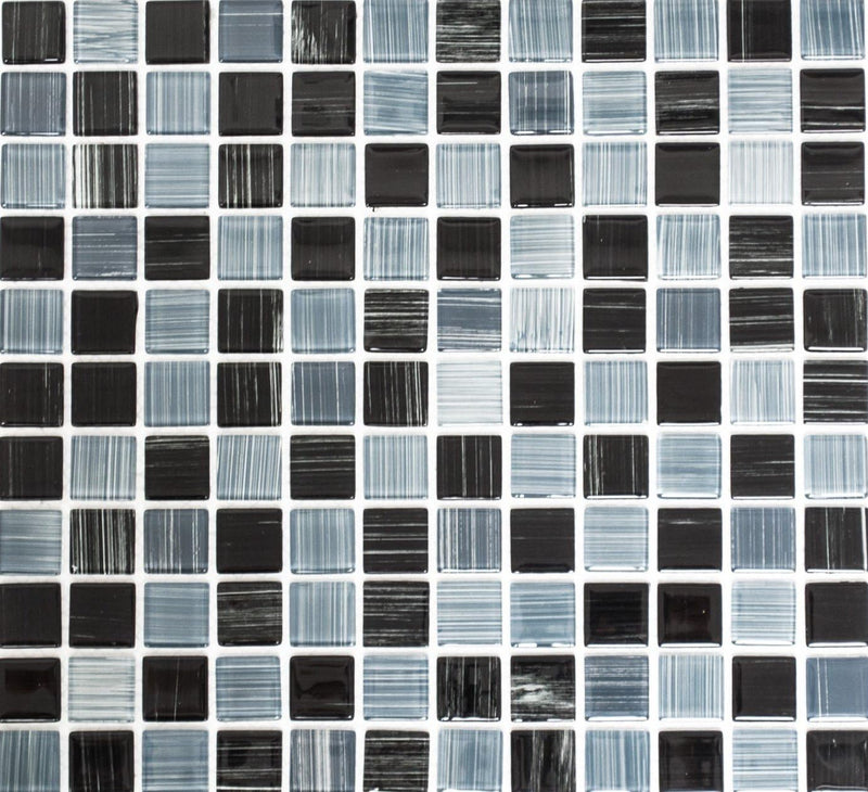 Mosaik Quadrat Crystal strich schwarz/weiss Glasmosaik Transluzent Transparent 3D Fliesenspiegel, Mo