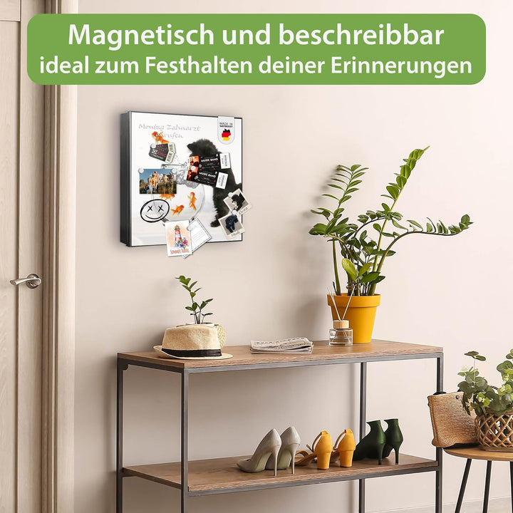 banjado® Grosser Schlüsselkasten Glas/Schlüsselbox 30cm x 30cm mit 50 Haken - Motiv Katze Und Fisch/