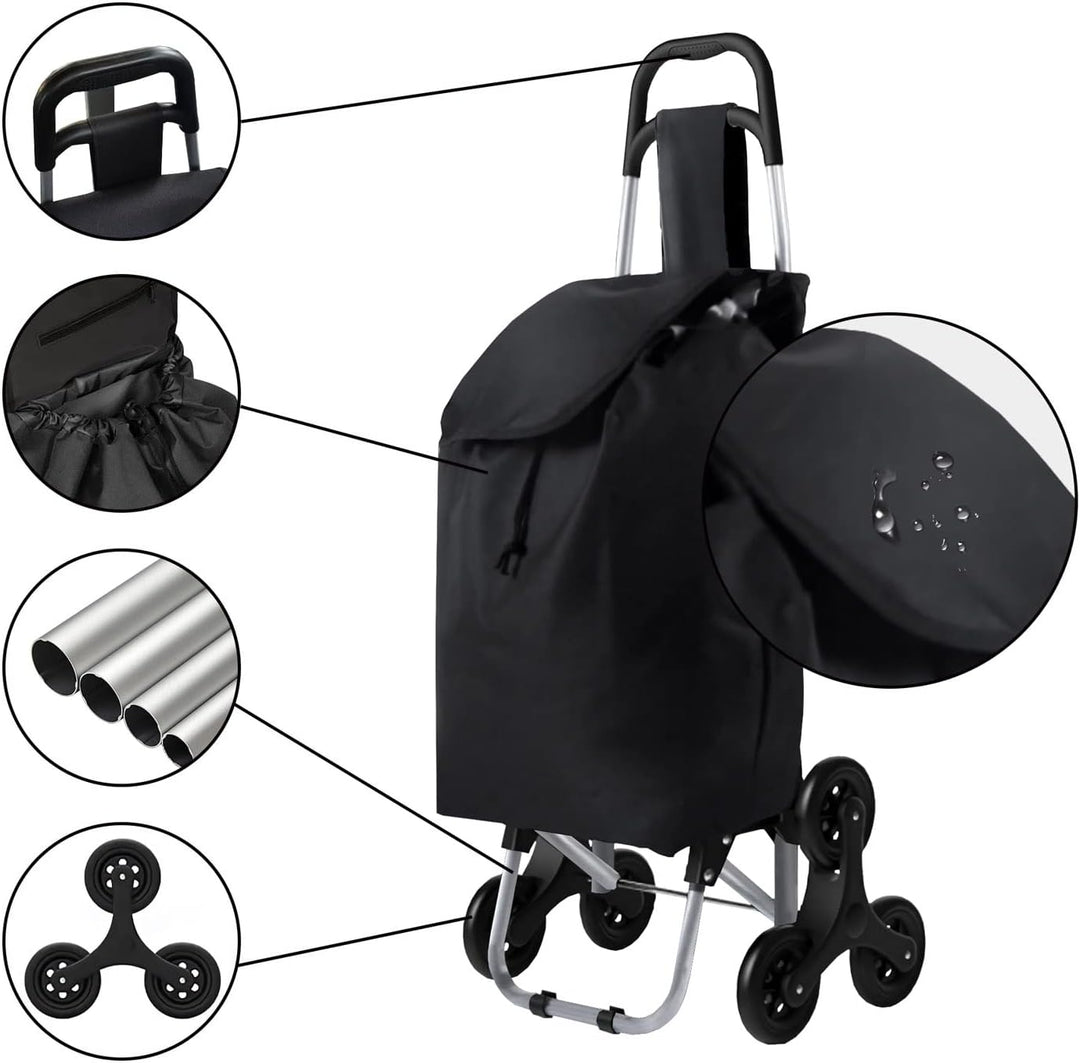 Einkaufstrolley Treppensteiger Klappbarer Einkaufswagen Schwarz Shopping Trolley Einkaufstasche Eink