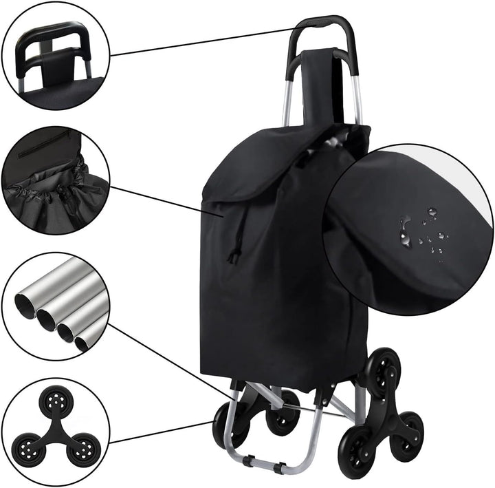 Einkaufstrolley Treppensteiger Klappbarer Einkaufswagen Schwarz Shopping Trolley Einkaufstasche Eink
