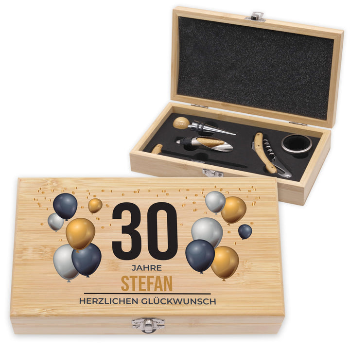 LAUBLUST Weinöffner Set Personalisiert mit Wunschtext - 5er Weinzubehörset als Geschenk zum Geburtst