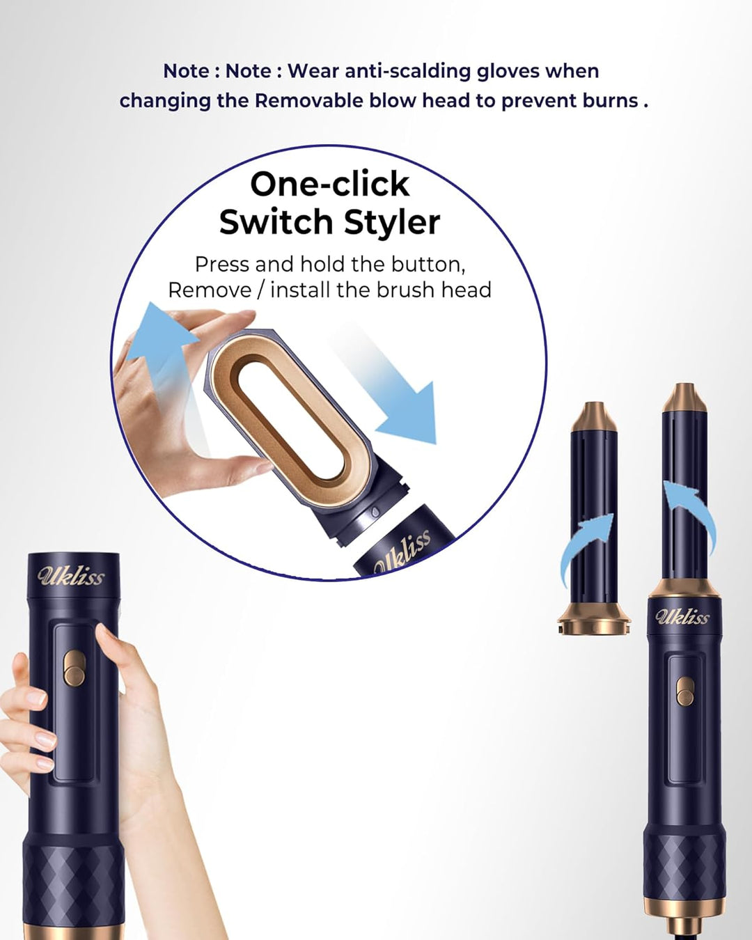 UKLISS Haartrockner & Haarstyler 6 in 1, Automatisch Airflow Lockenstab, Hair Dryer, Rundbürstenföhn