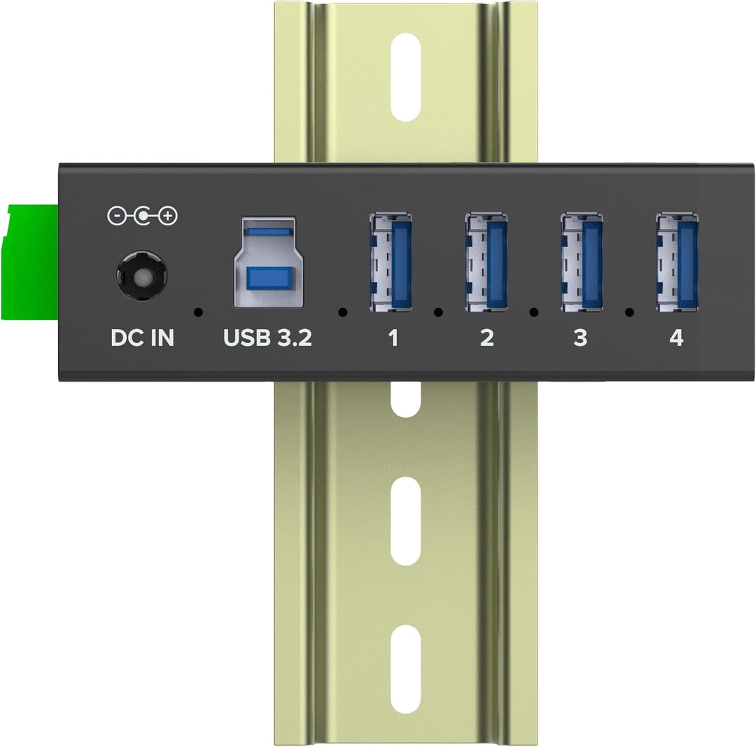 Inline USB 3.2 Gen.1 Industrie-Hub mit 4 Ports, Aluminiumgehäuse, DIN-Schienen-Montage, aktiver USB-