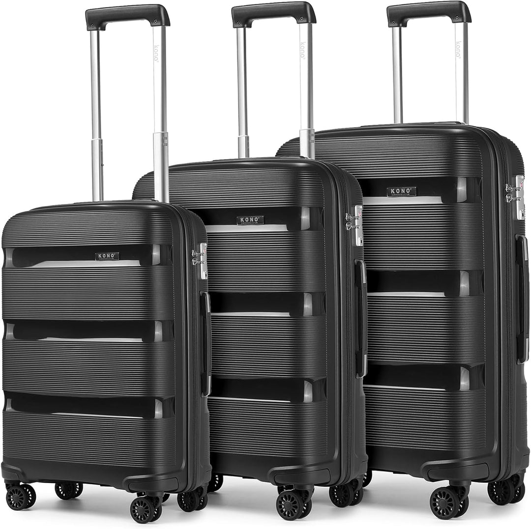 KONO Koffer Trolleys Klein Reisekoffer mit Rollen und TSA Schloss 3er Koffer Set Schwarz