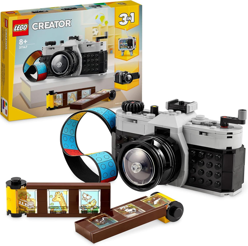 LEGO Jurassic World Dinosaurier-Fossilien: T.-rex-Kopf & Creator 3in1 Retro Kamera Spielzeug mit 3 M