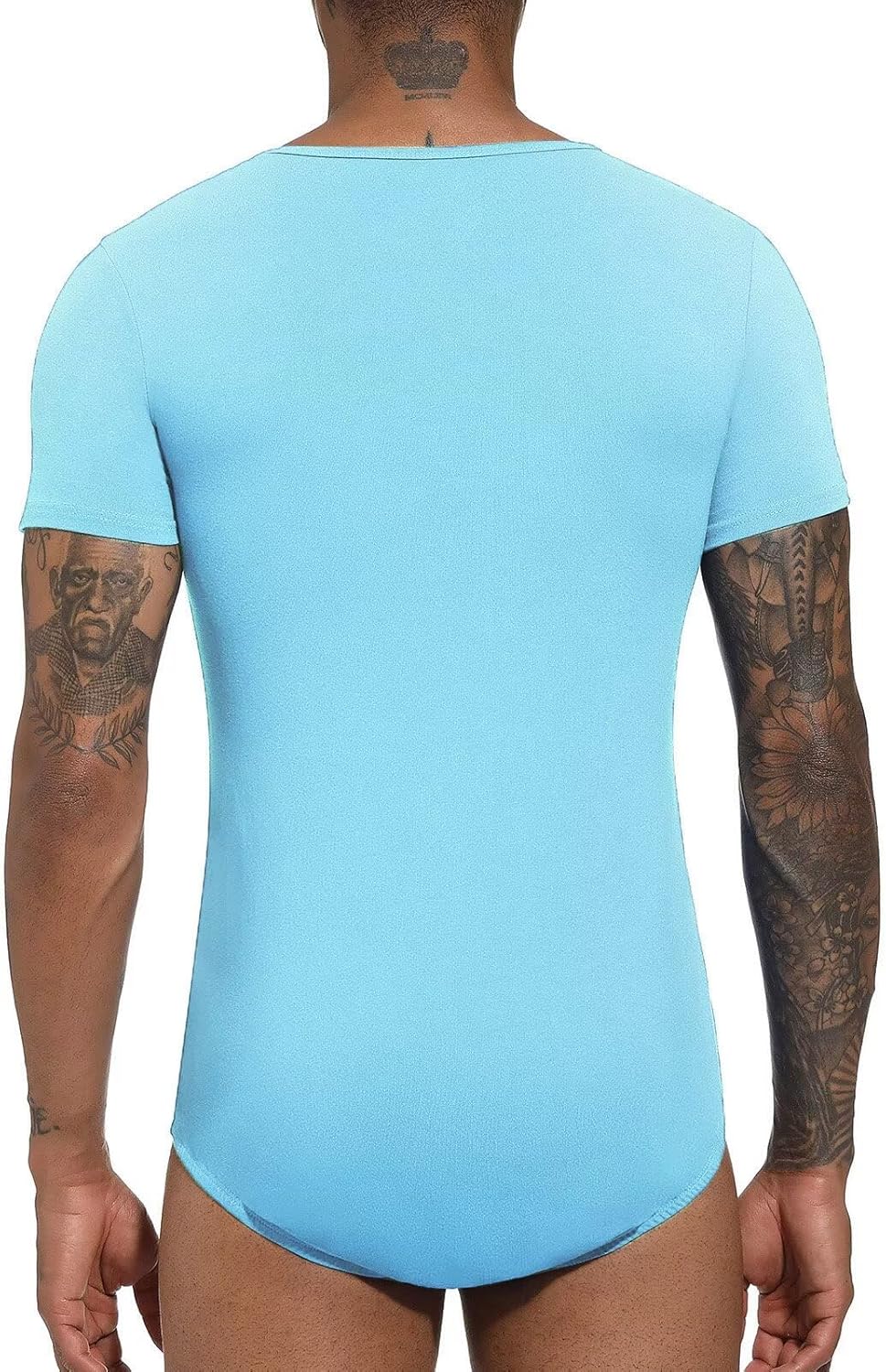 Landofgenie Männer Kurzarm Strampler Pyjama Bodysuit One Piece Strampler Hellblau 3XL, Hellblau 3XL