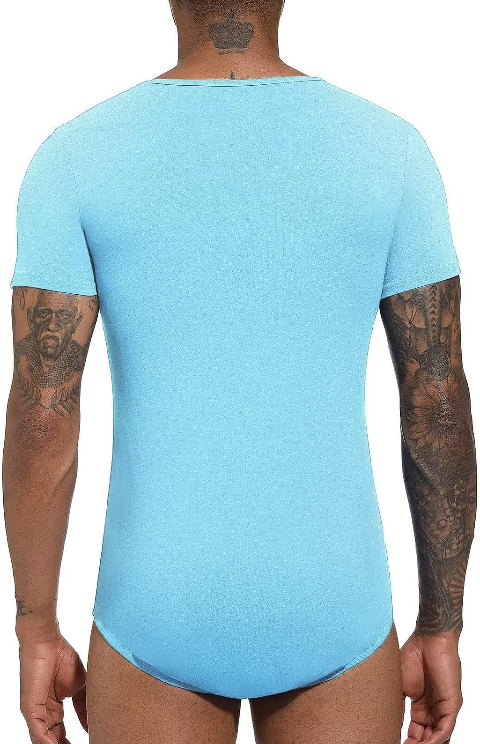 Landofgenie Männer Kurzarm Strampler Pyjama Bodysuit One Piece Strampler XS Hellblau, XS Hellblau